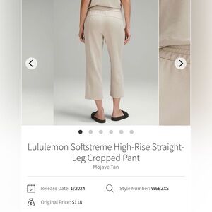 Lululemon Softstreme High-Rise Straight-Leg Pant Cream size 12 23” W6BZXS